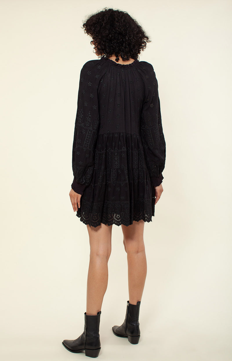 Darrin Solid Embroidered Dress, color_black