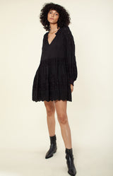 Darrin Solid Embroidered Dress, color_black