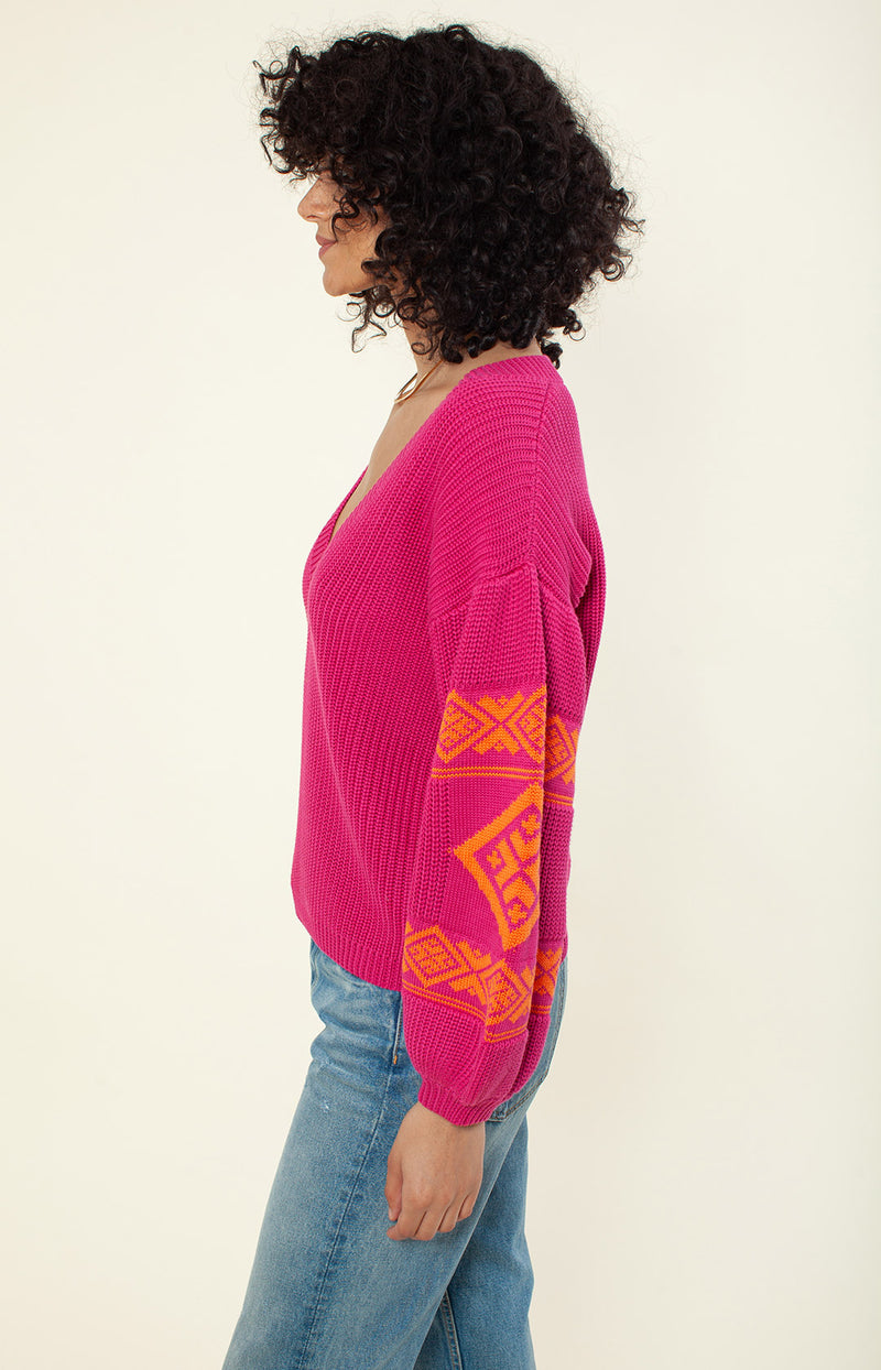 Olivia Jacquard Sweater, color_Raspberry