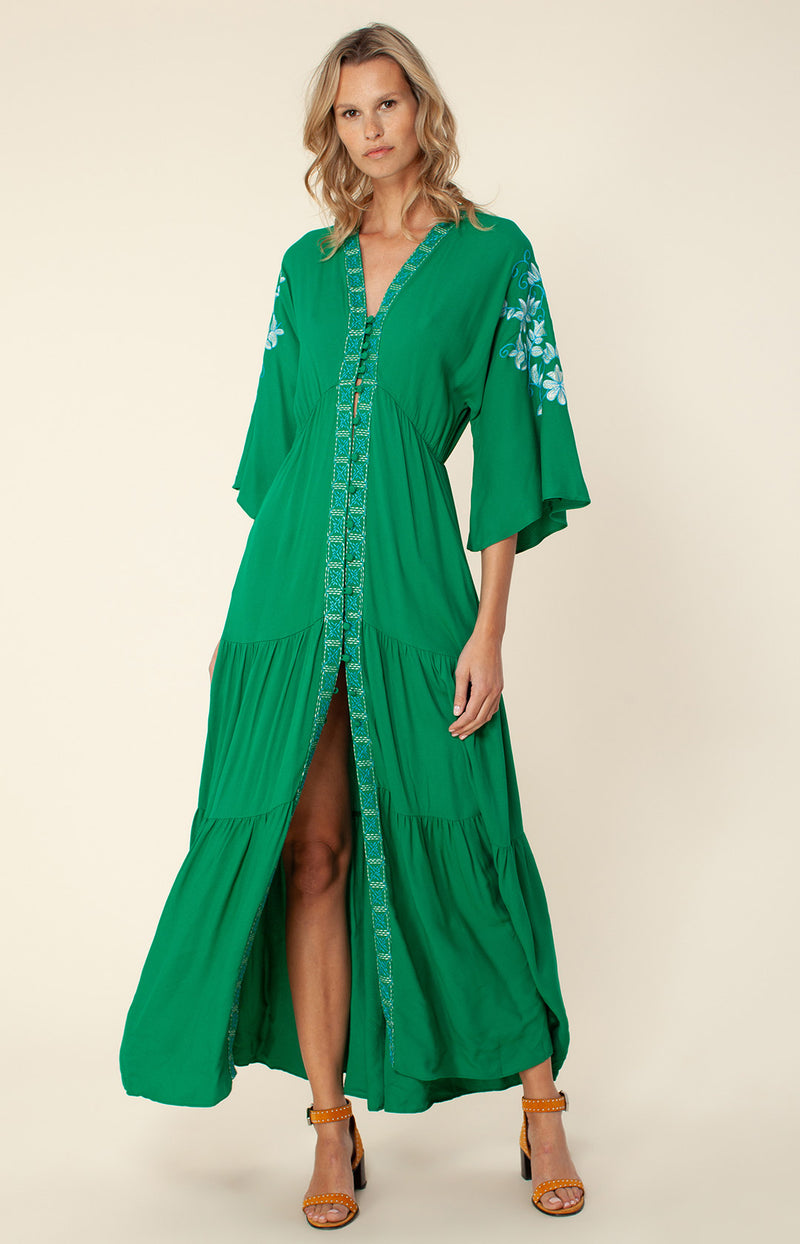 Cecilia Embroidered Maxi Dress, color_emerald