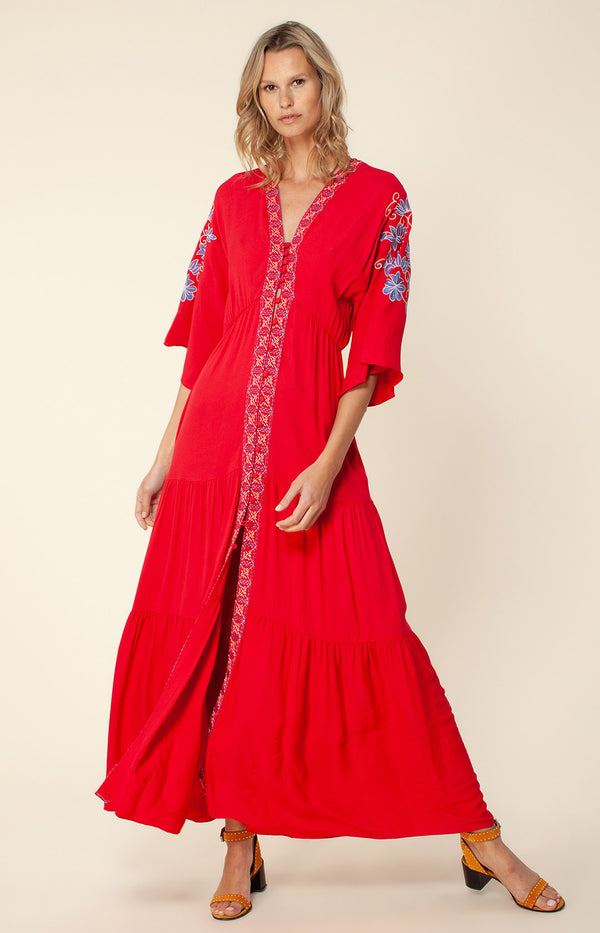 Cecilia Embroidered Maxi Dress, color_red