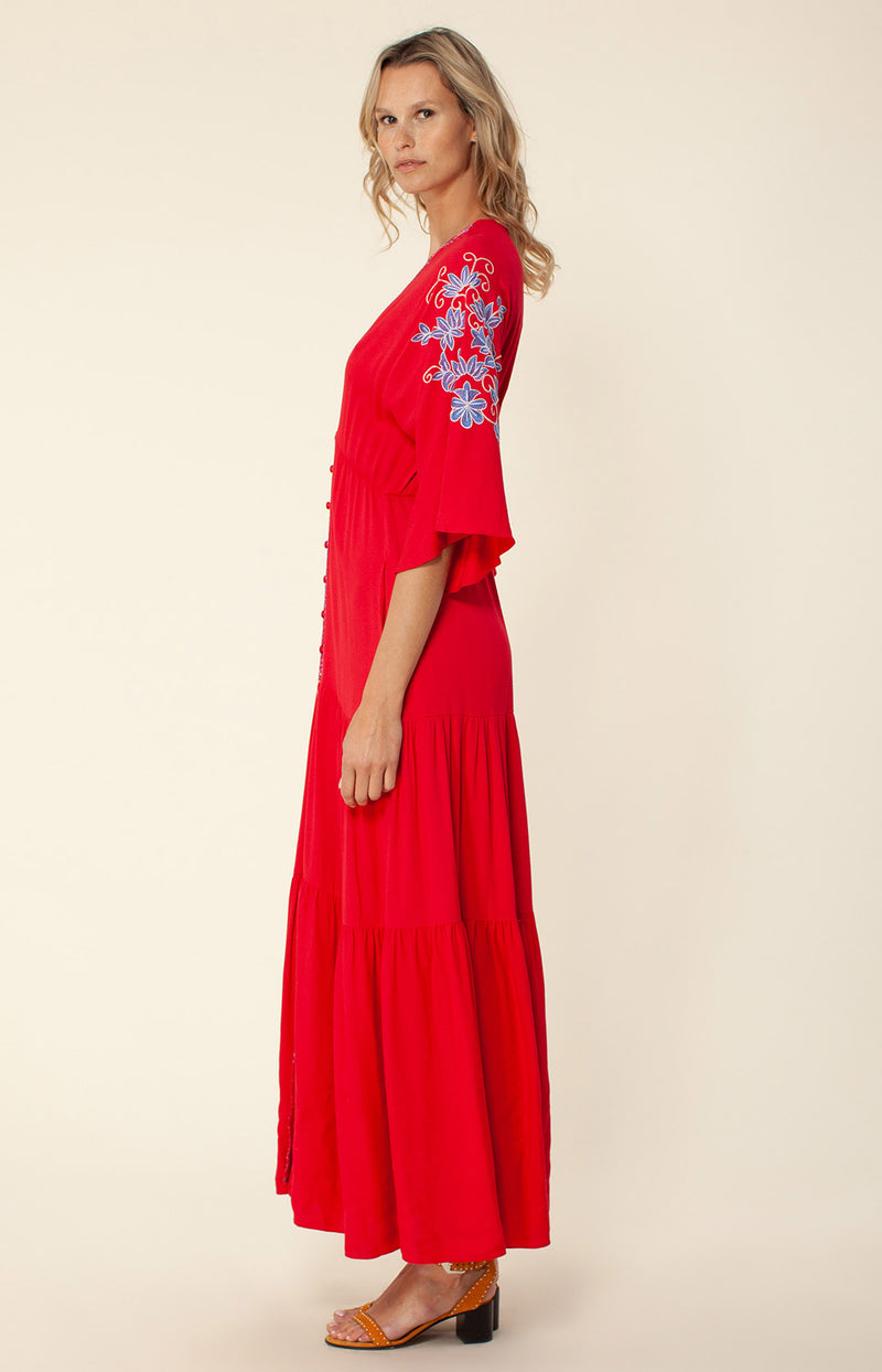 Cecilia Embroidered Maxi Dress, color_red