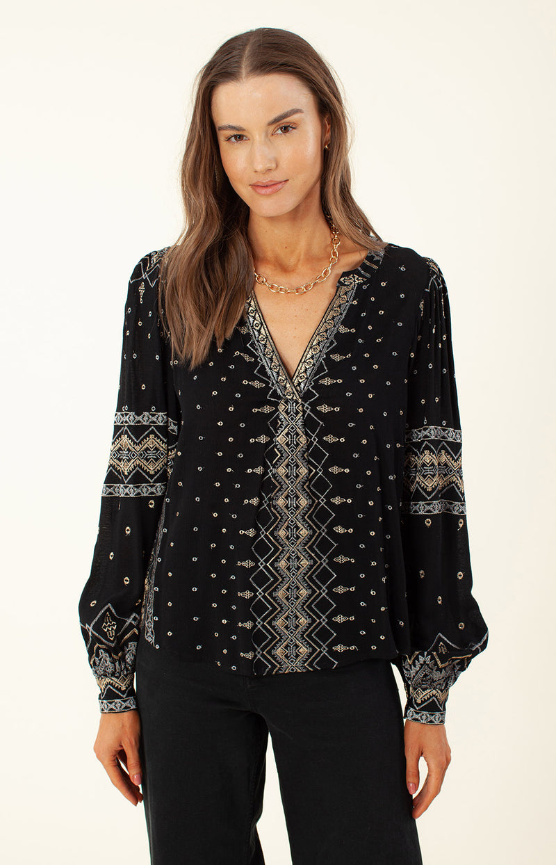Evelyn Embroidered Top, color_black