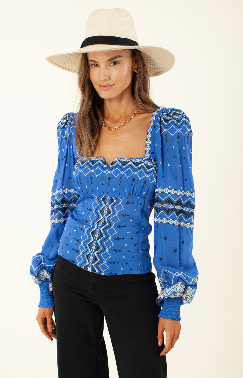 Hassina Embroidered Top, color_blue
