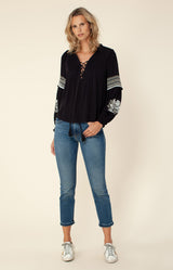 Reign Embroidered Lace-Up Top, color_black