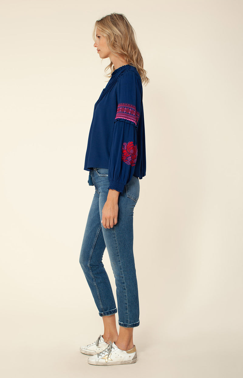 Reign Embroidered Lace-Up Top, color_navy