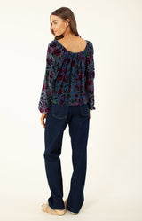 Edessa Velvet Burnout Top, color_navy