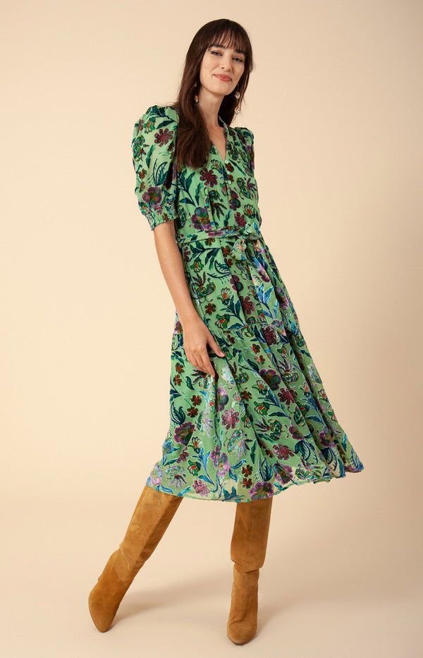Kimbra Velvet Burnout Dress, color_emerald