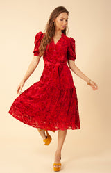 Kimbra Solid Velvet Burnout Dress, color_red