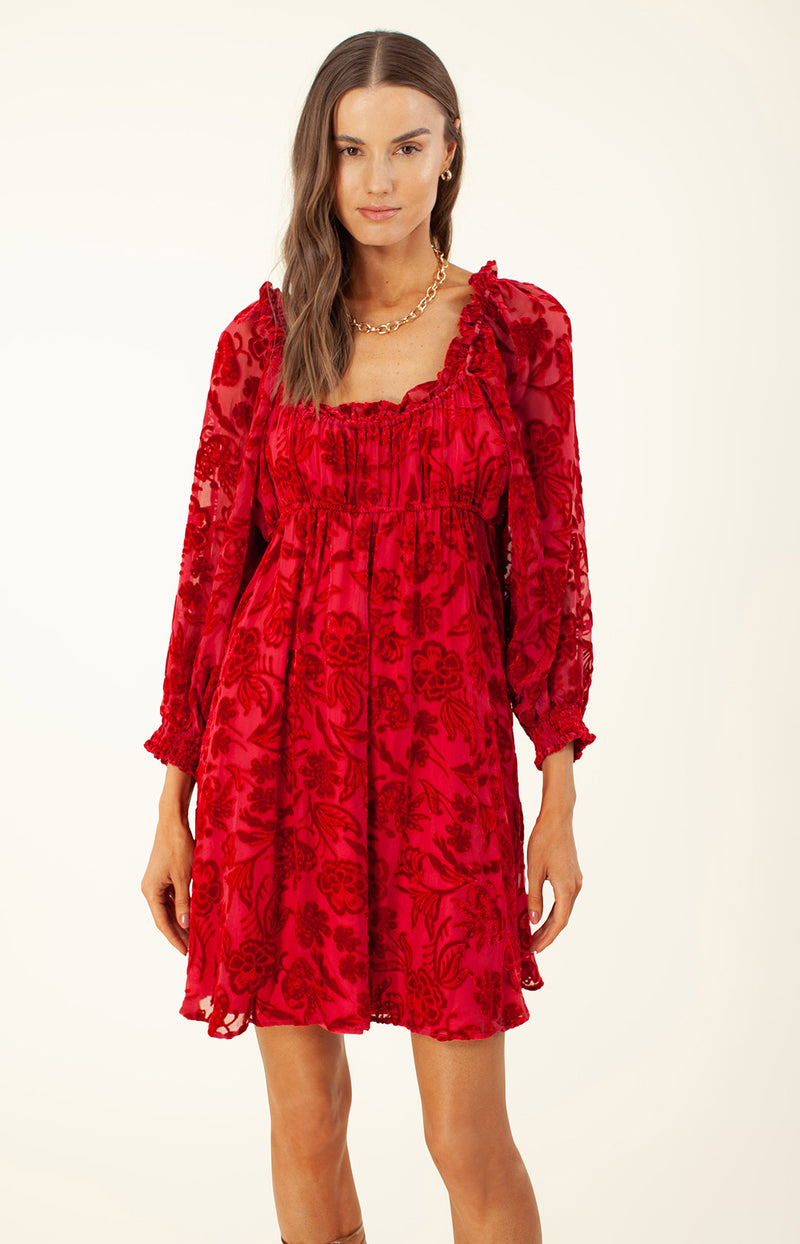 Narva Solid Velvet Burnout Dress, color_red