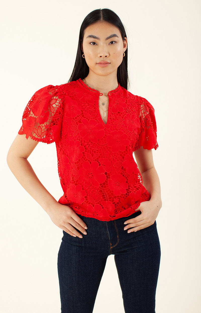 Aria Lace Top, color_Red
