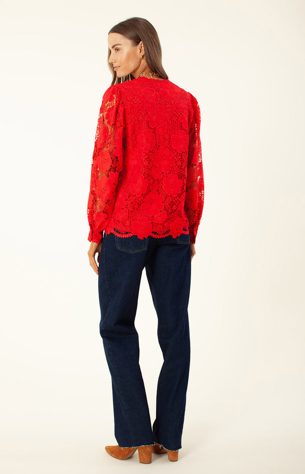 Dianora Lace Top, color_Red