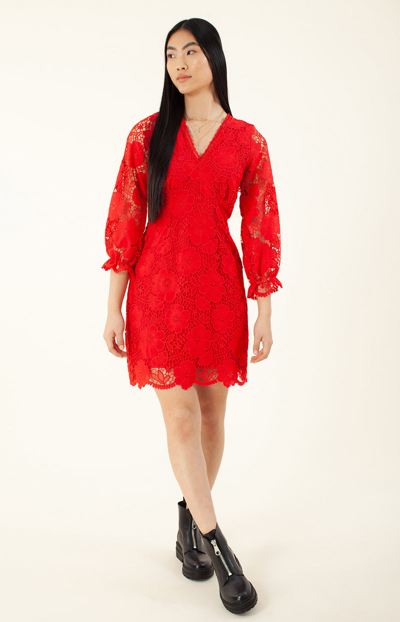 Mellea Lace Dress, color_red