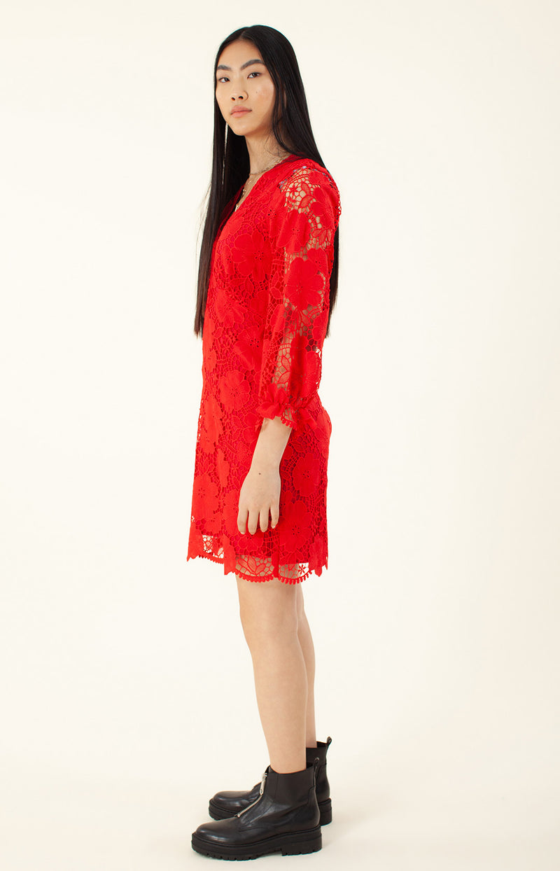 Mellea Lace Dress, color_red