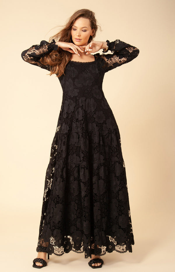 Saige Lace Maxi Dress, color_black