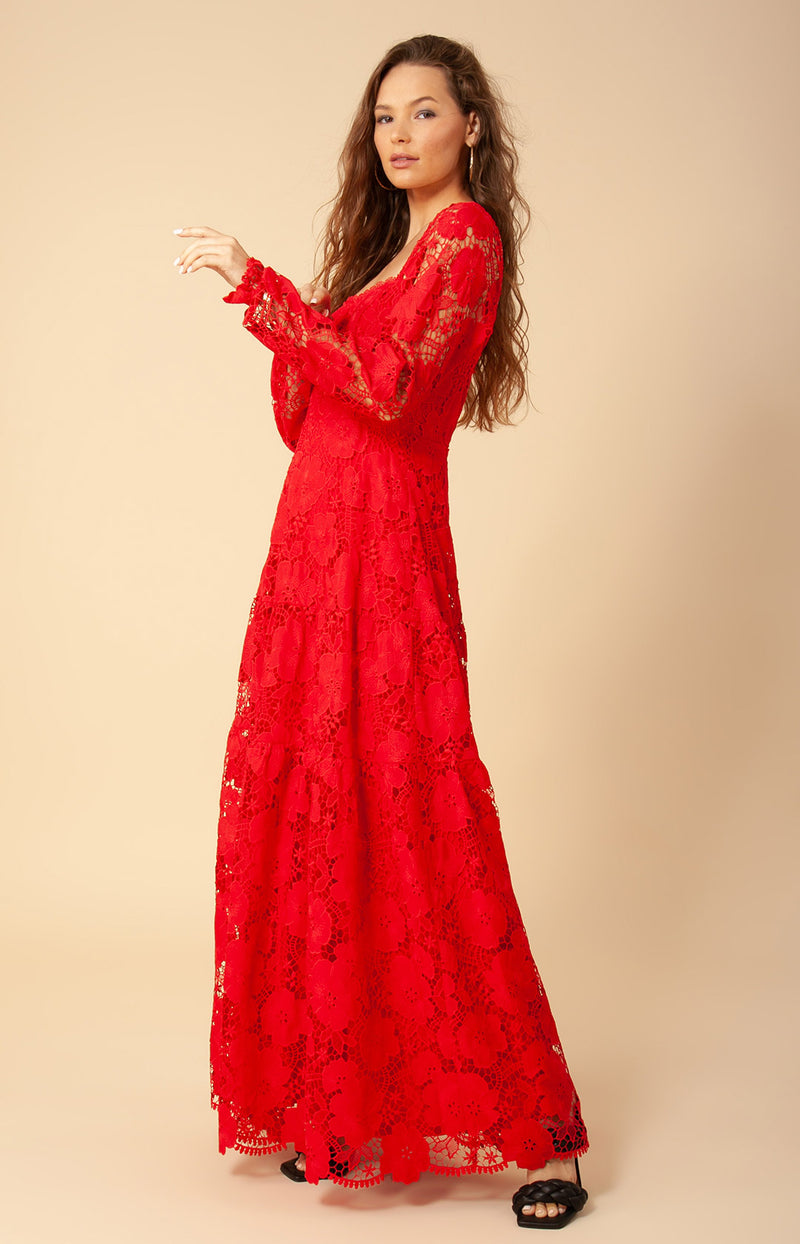 Buy Red Lace Floral Pattern Plunge V Neck Isla Dress For Women by July  Issue Online at Aza Fashions.