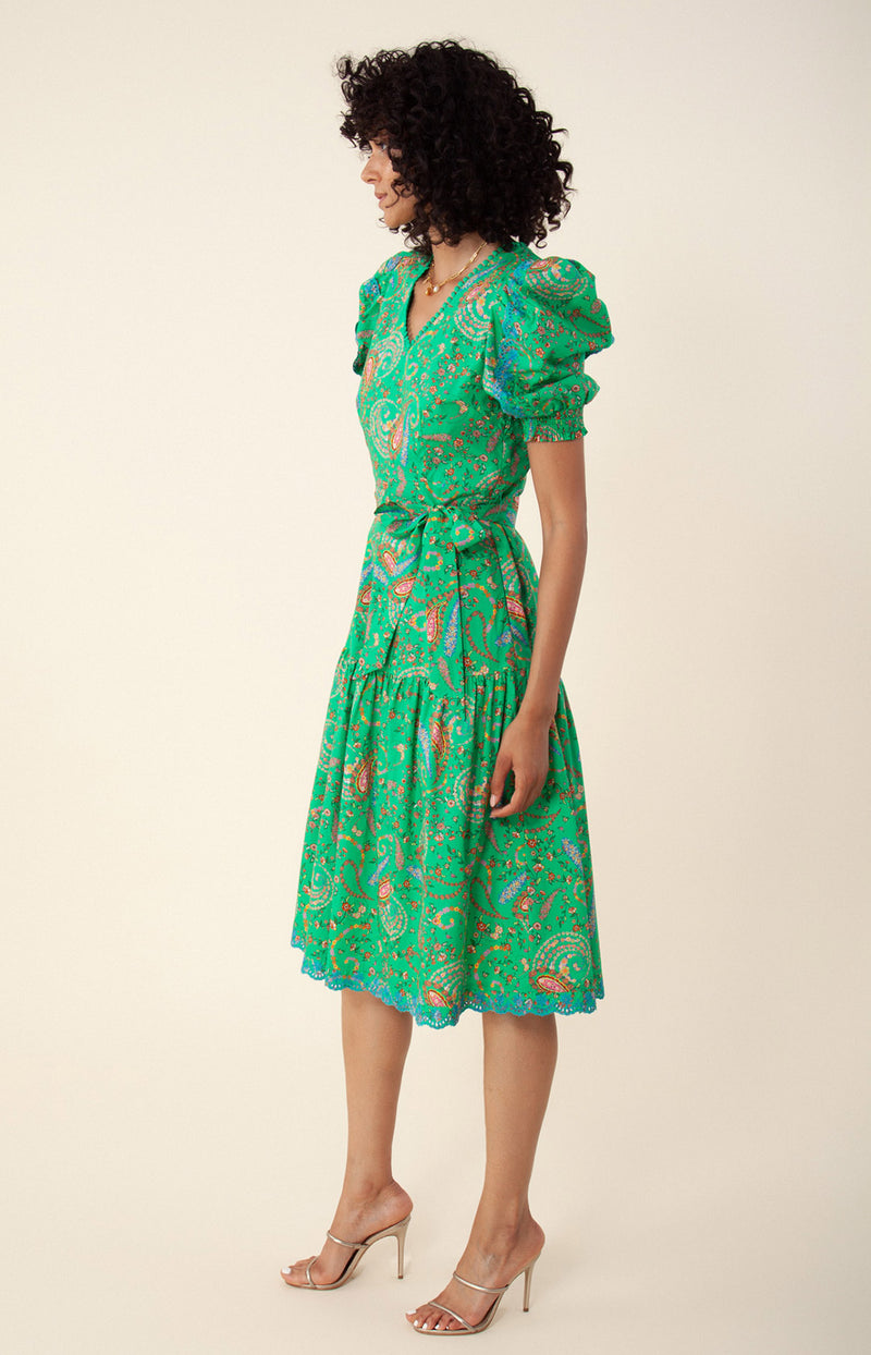Elaina Poplin Midi Dress, color_emerald