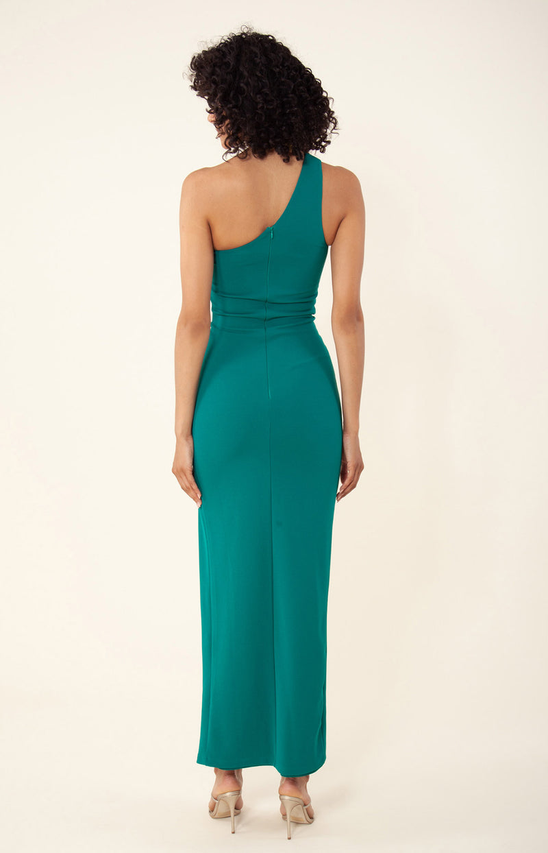 Stassie Solid One Shoulder Maxi Dress, color_emerald