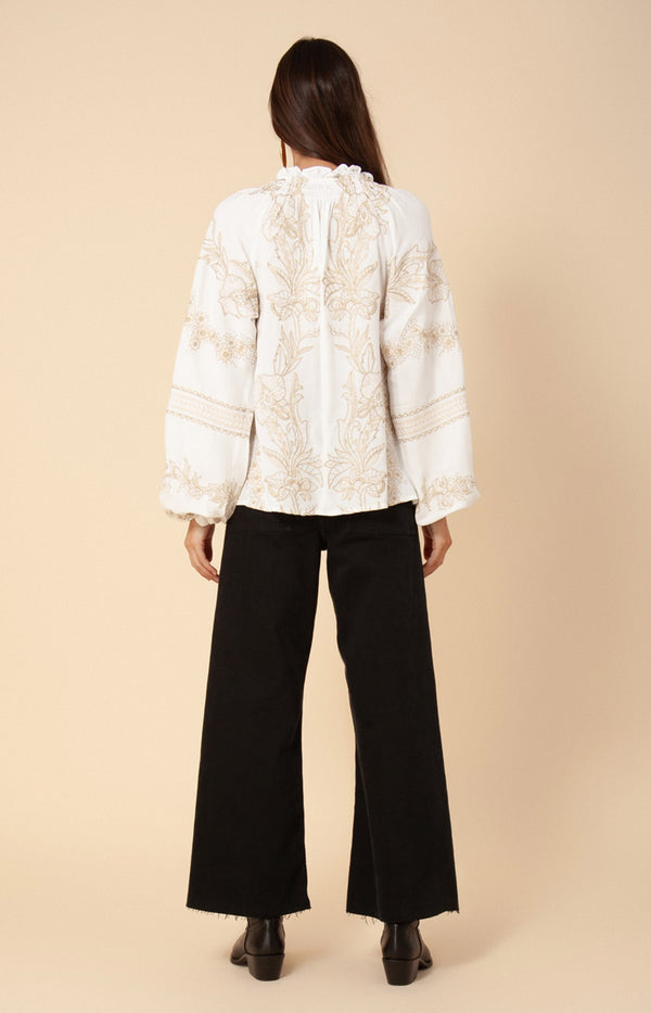 Mahina Embroidered Top, color_gold