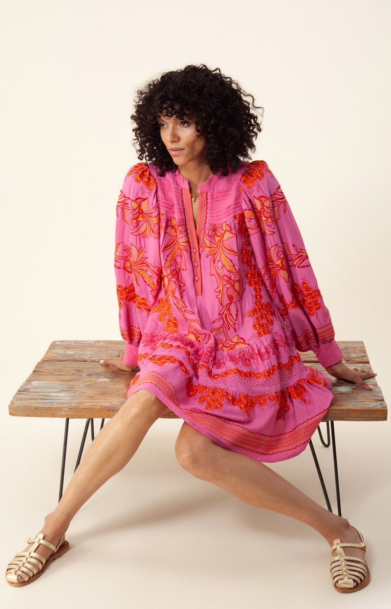 Janina Embroidered Dress, color_fuchsia