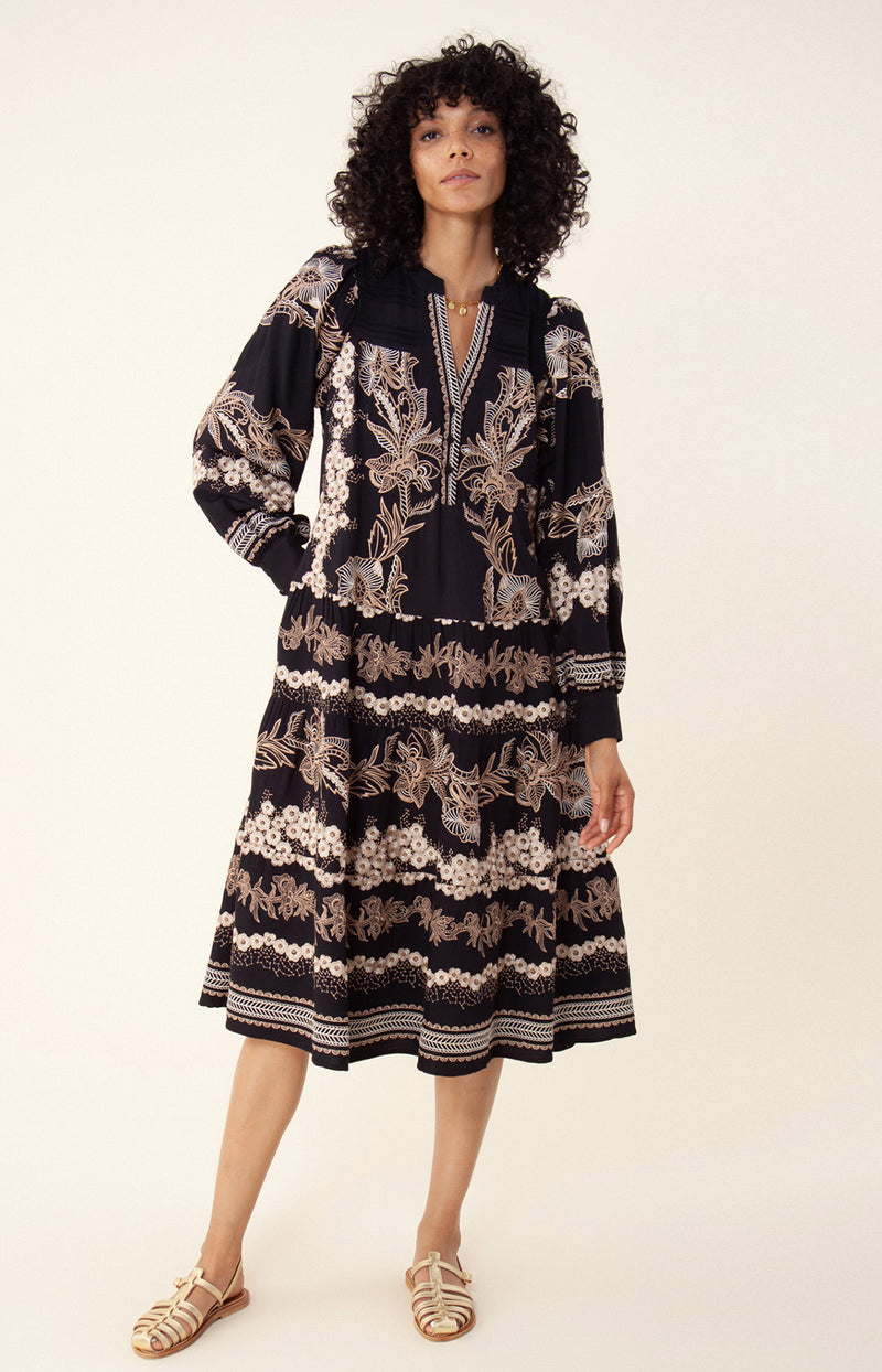 Janina Embroidered Midi Dress, color_black