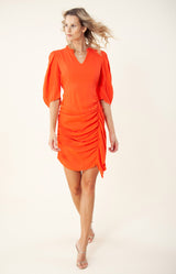 Keani Solid Draped Dress, color_poppy