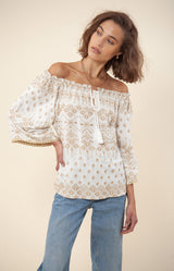 Dida Embroidered Off the Shoulder Top, color_gold