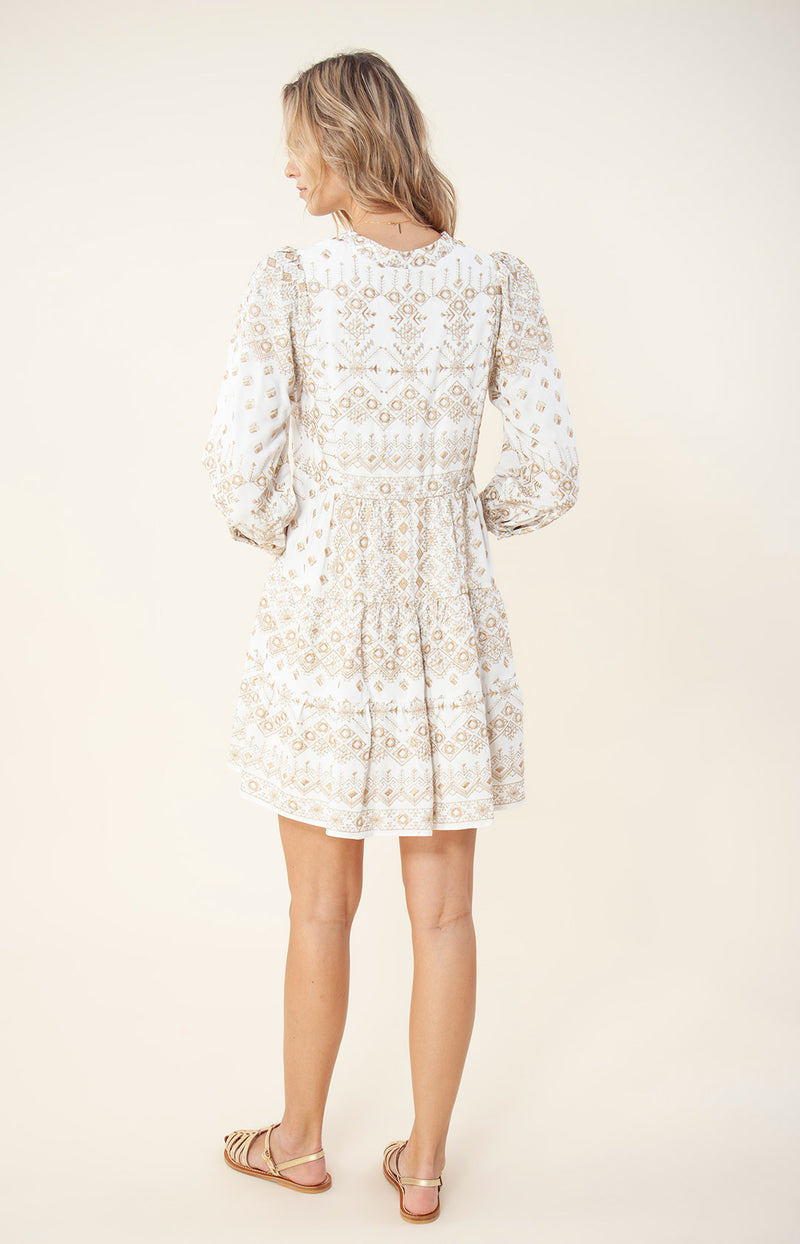 Clary Embroidered Dress, color_gold