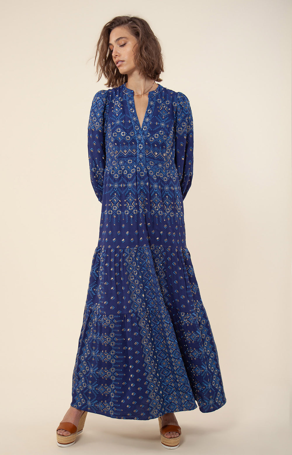 Hale Bob shops blue Esma Crochet Maxi Dress