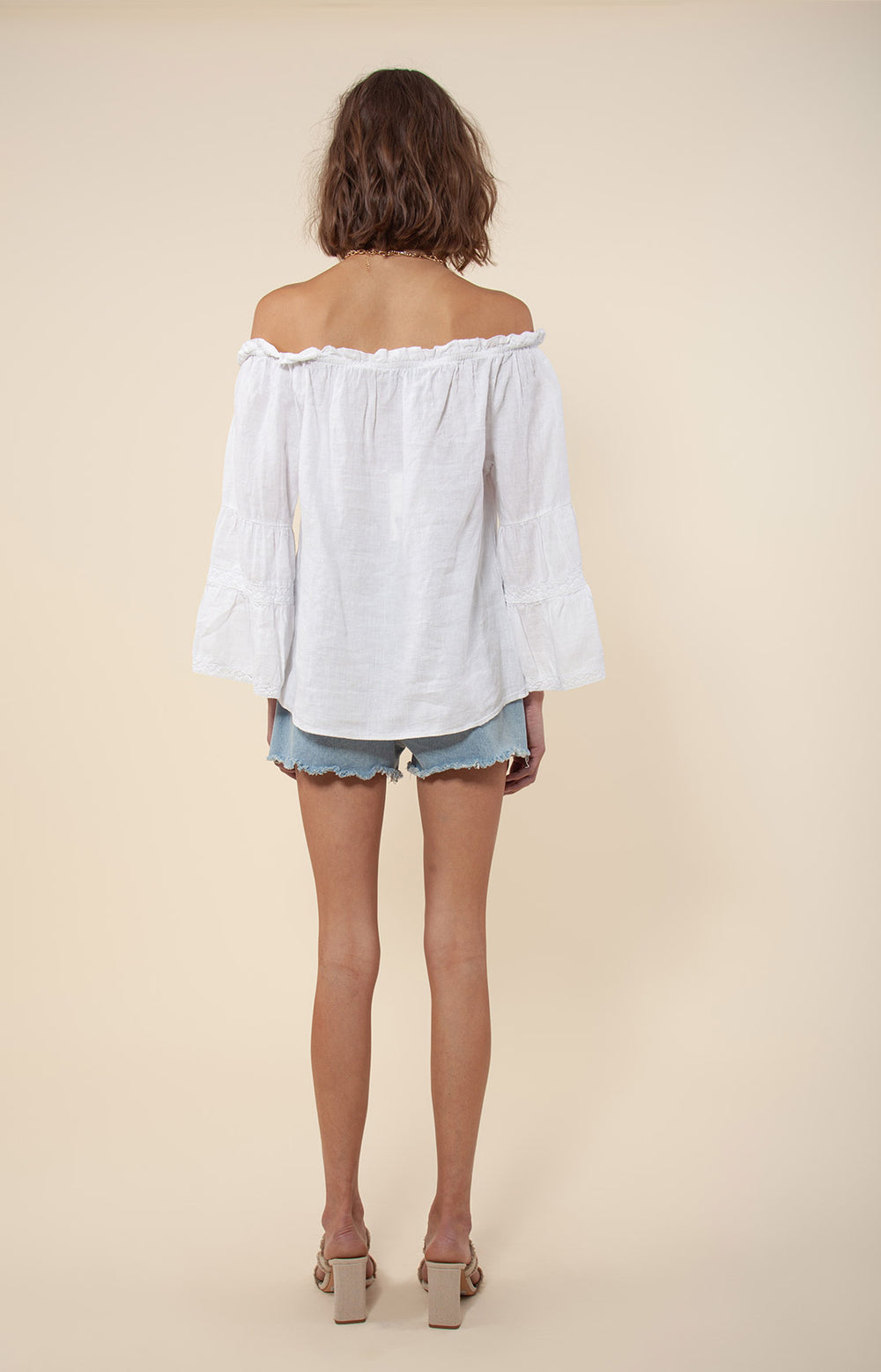 【dium.】DU240712 Design shoulder tops HIYIYEZI Women's Short Sleeve Boat Neck Off Shoulder Blouse