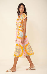 Daisy Belted Linen Midi Dress, color_pink