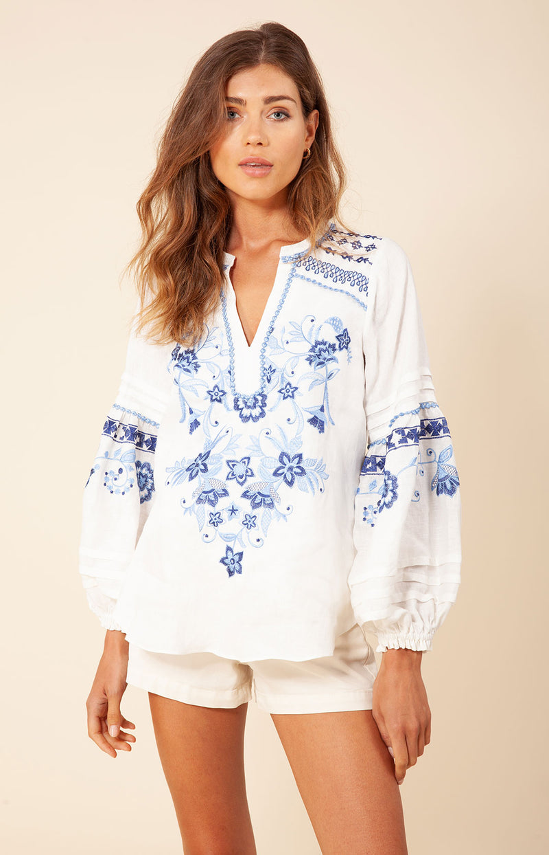 Phillipa Embroidered Linen Top, color_blue