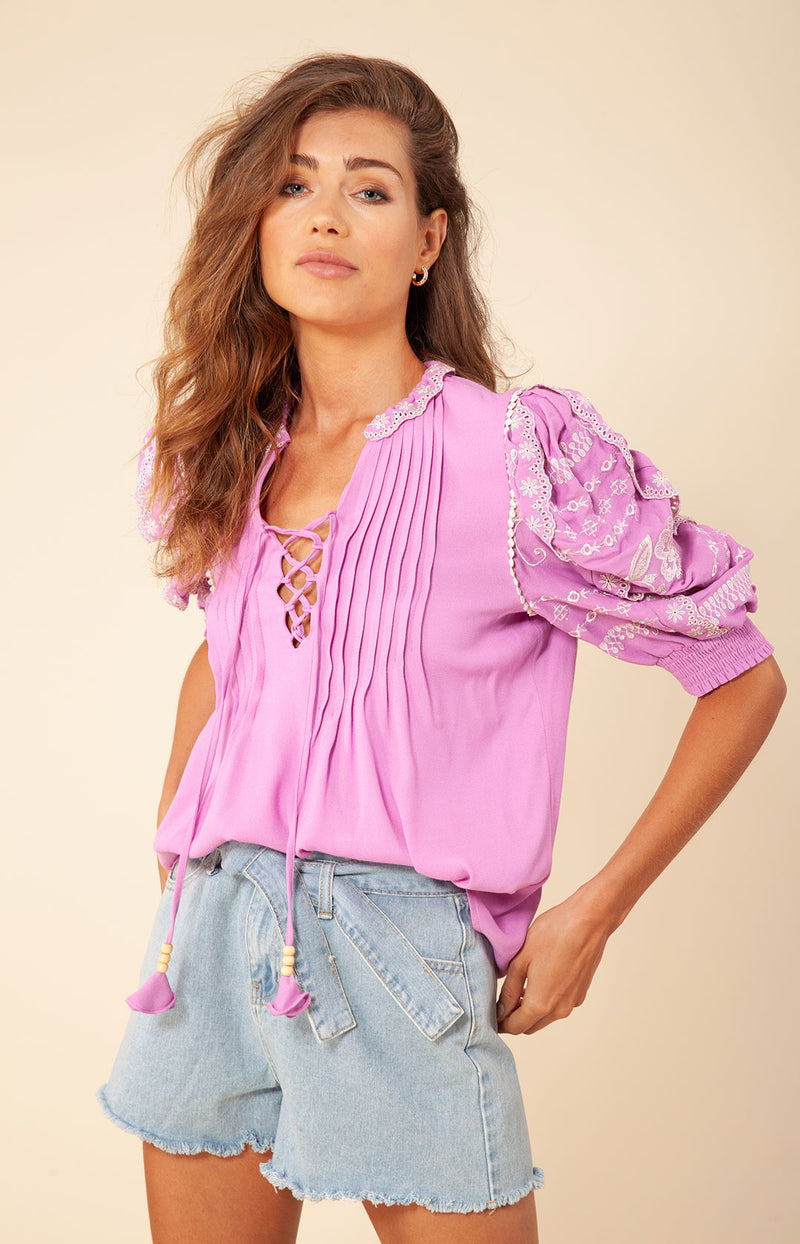 Yara Embroidered Crepe Top, color_pink