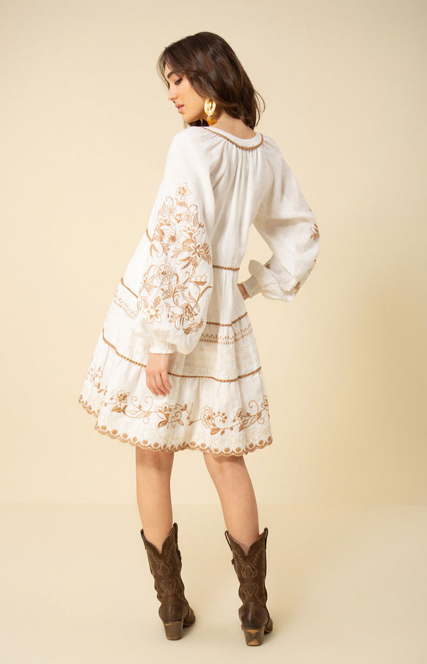 Venize Embroidered Linen Dress, color_beige