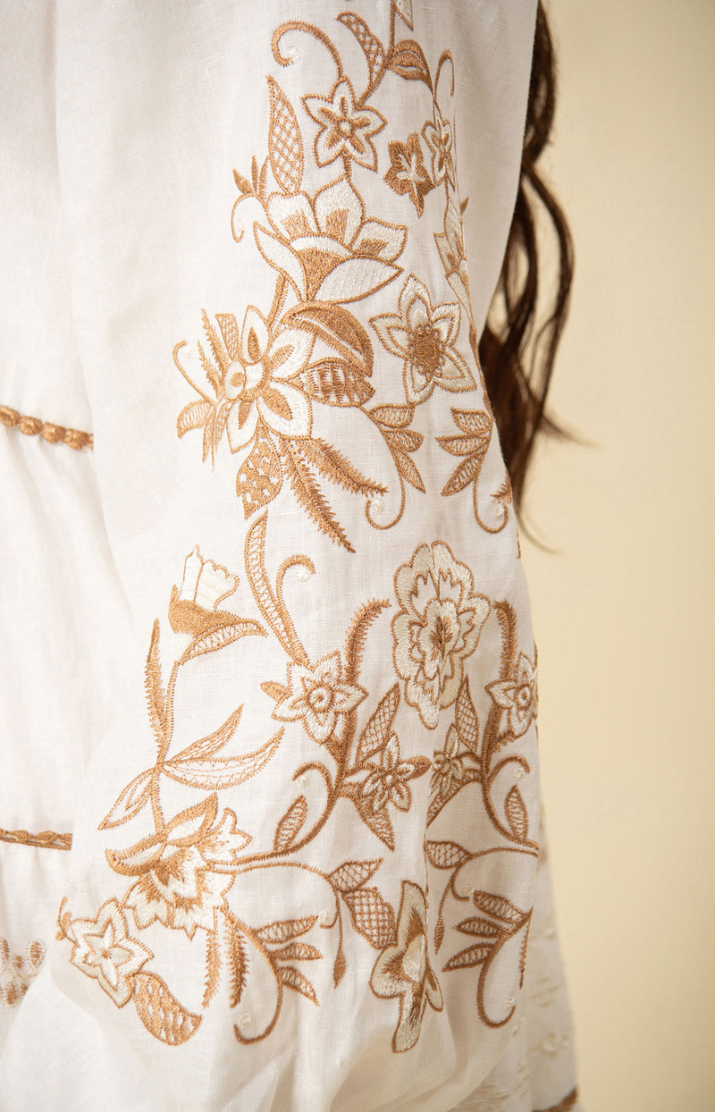 Venize Embroidered Linen Dress, color_beige
