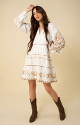 Venize Embroidered Linen Dress, color_beige