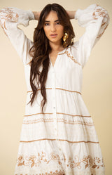 Venize Embroidered Linen Dress, color_beige