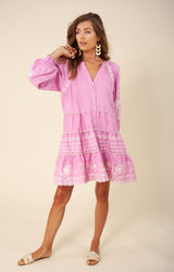 Venize Embroidered Linen Dress, color_pink