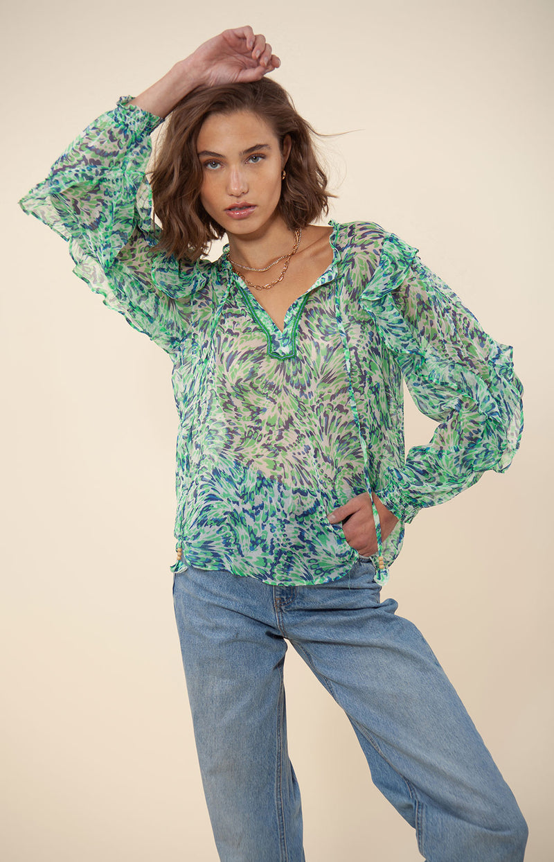 Donna Silk Top Beaded, color_green