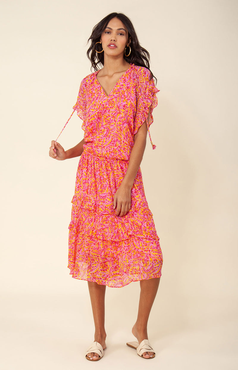 Honey Blouson Midi Dress, color_pink