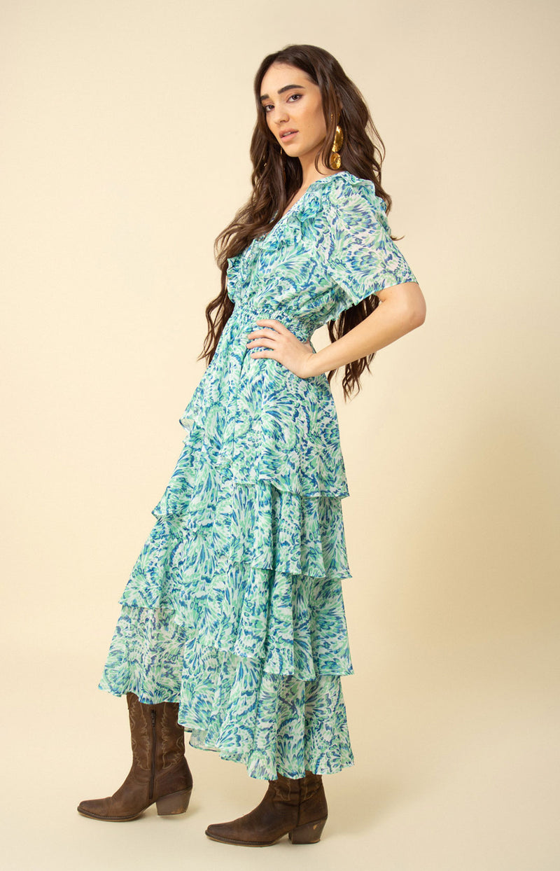 Laylee Tiered Chiffon Dress, color_green