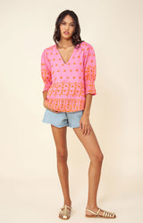 Maika Solid Embroidered Eyelet Top, color_pink
