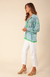 Gloria Silk Button Up Top, color_blue