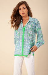 Gloria Silk Button Up Top, color_blue