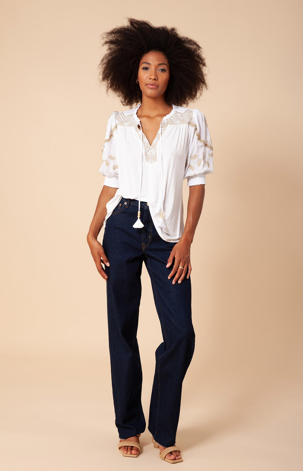 Aleja Embroidered Crinkle Gauze Top