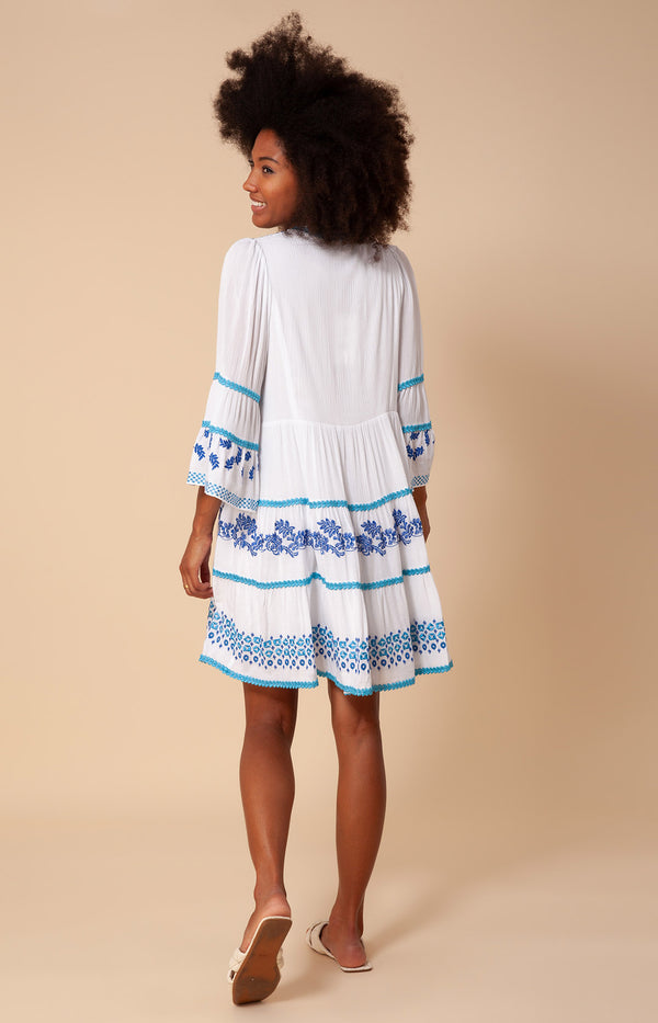 Taliah Embroidered Crinkle Gauze Dress, color_blue