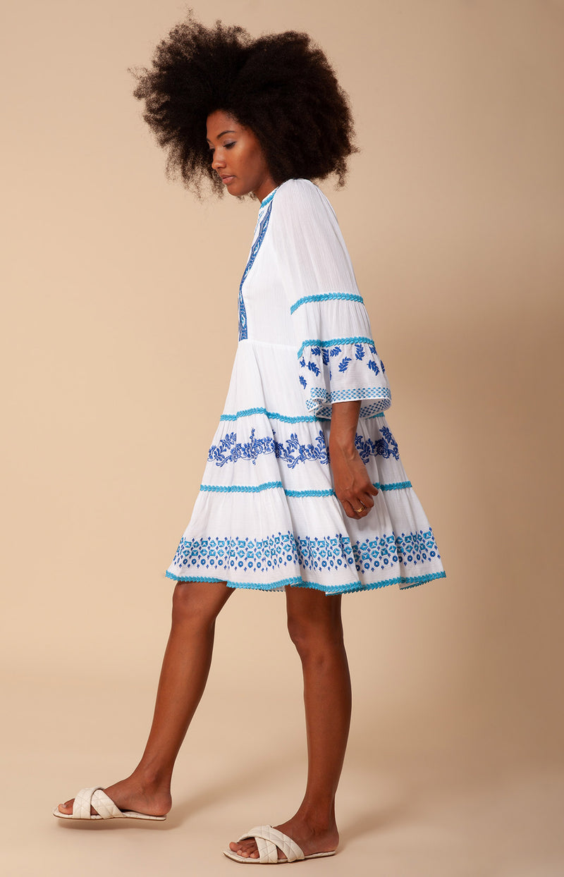Taliah Embroidered Crinkle Gauze Dress, color_blue