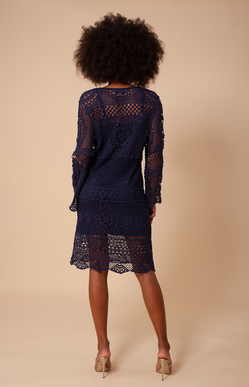 Kiki Crochet Dress, color_navy