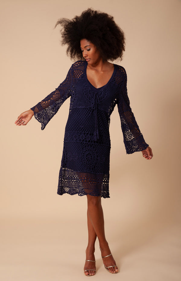 Kiki Crochet Dress, color_navy