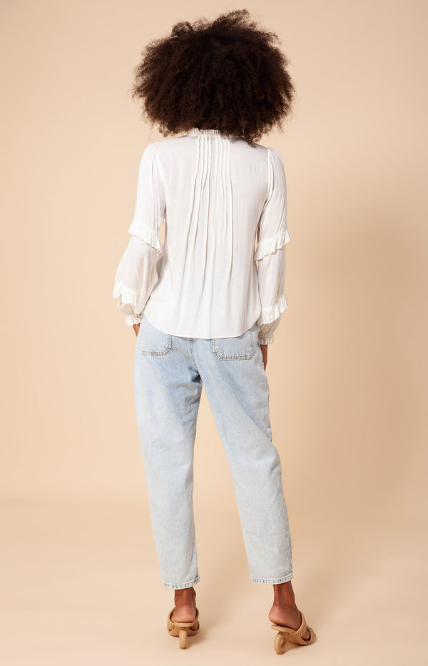 Emilia Solid Laceup Top, color_white